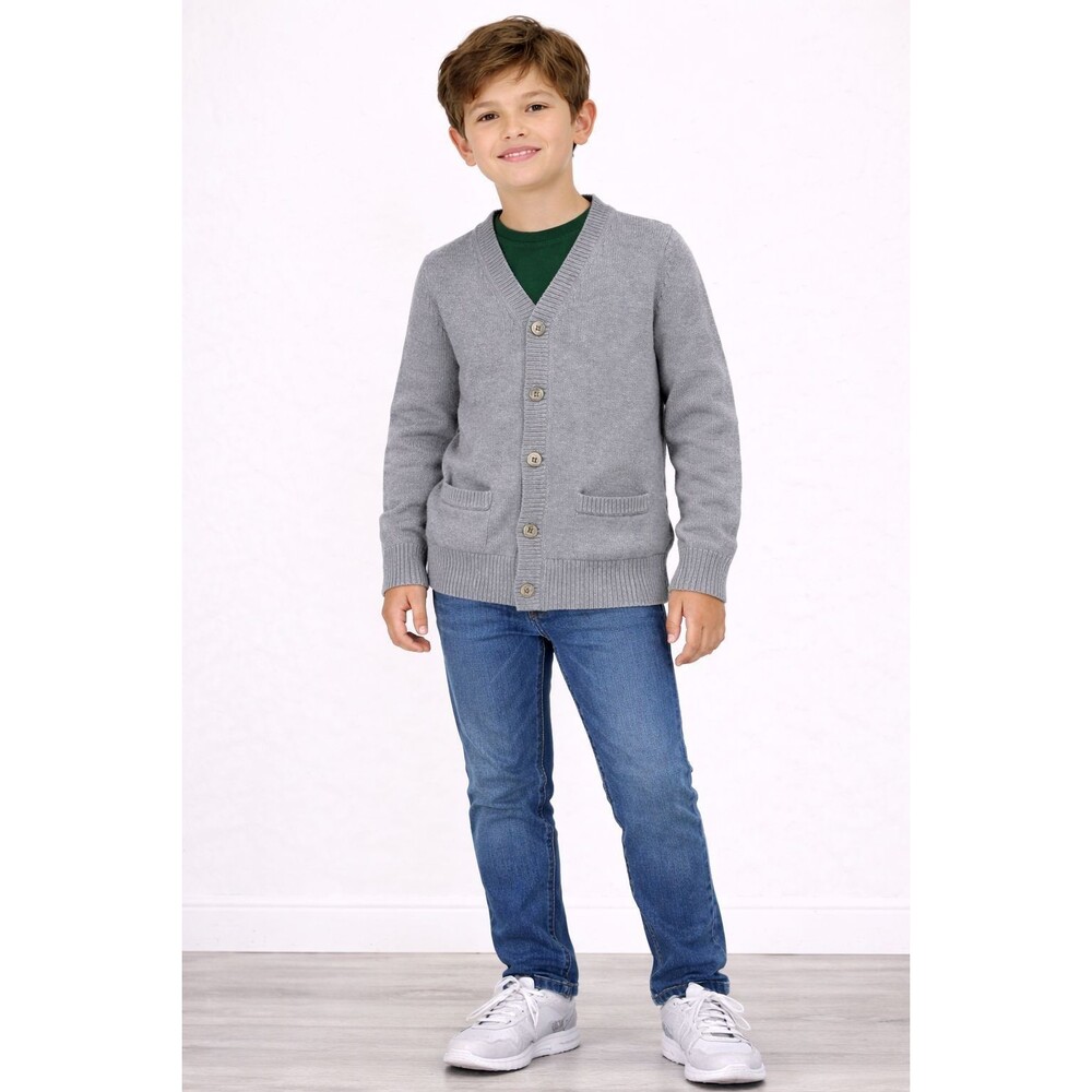 LANDS END Kids Boys Cardigan SMALL Gray Button Cotton Modal OEKO-TEX CERTIFIED
